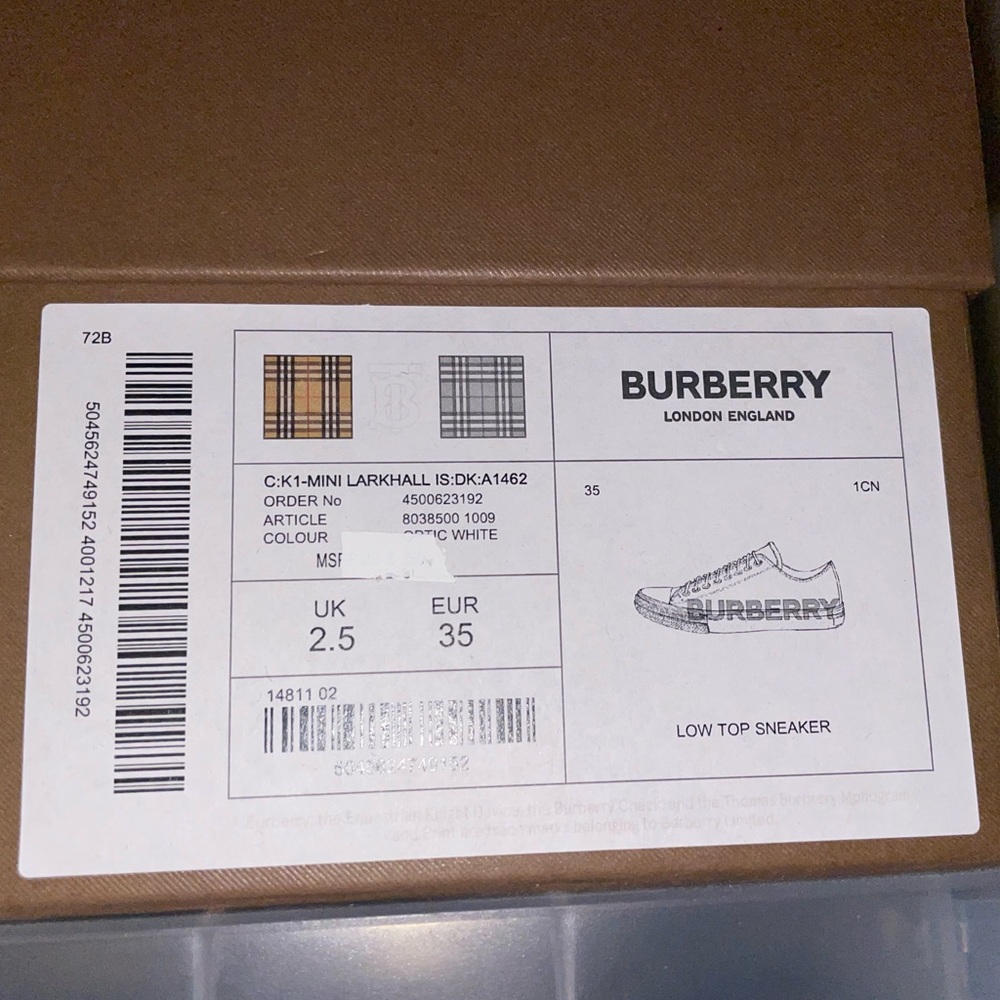 BURBERRY SNEAKERS SZ 35 EU / 3-3.5 US - Picture 9 of 9